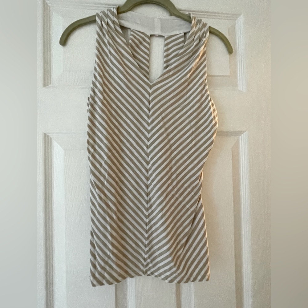 White House Black Market Tan and White Tank Top